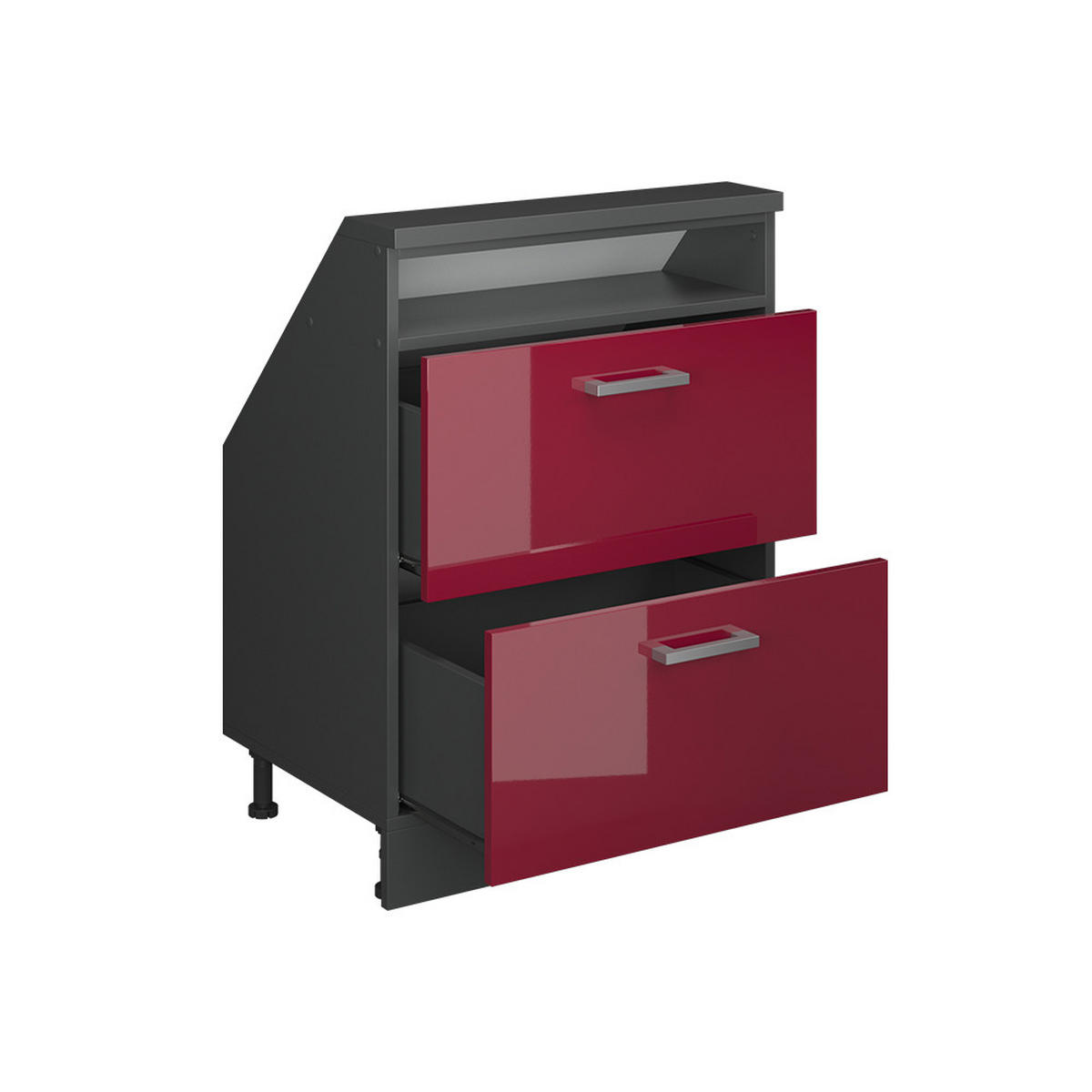 DACHSCHRÄGENSCHRANK Rion Rot Hochglanz/Anthrazit mit 2 Schubladen - Anthrazit/Rot, Holzwerkstoff (60/81.6/46cm) - Vicco