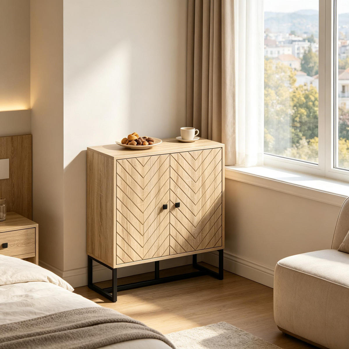 SIDEBOARD DE-38083 80/29,5/80 cm mit verstellbaren Regalen Naturholz - Naturfarben, Holzwerkstoff (80/80/29.5cm) - ComfortXL