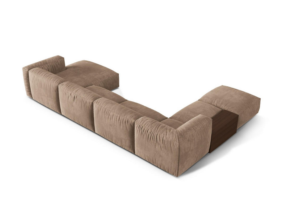 PANORAMASOFA modular links Martina aus Samt dunkelbeige 5 Sitzplätze - Mokka, Textil (280/75/406cm) - Micadoni