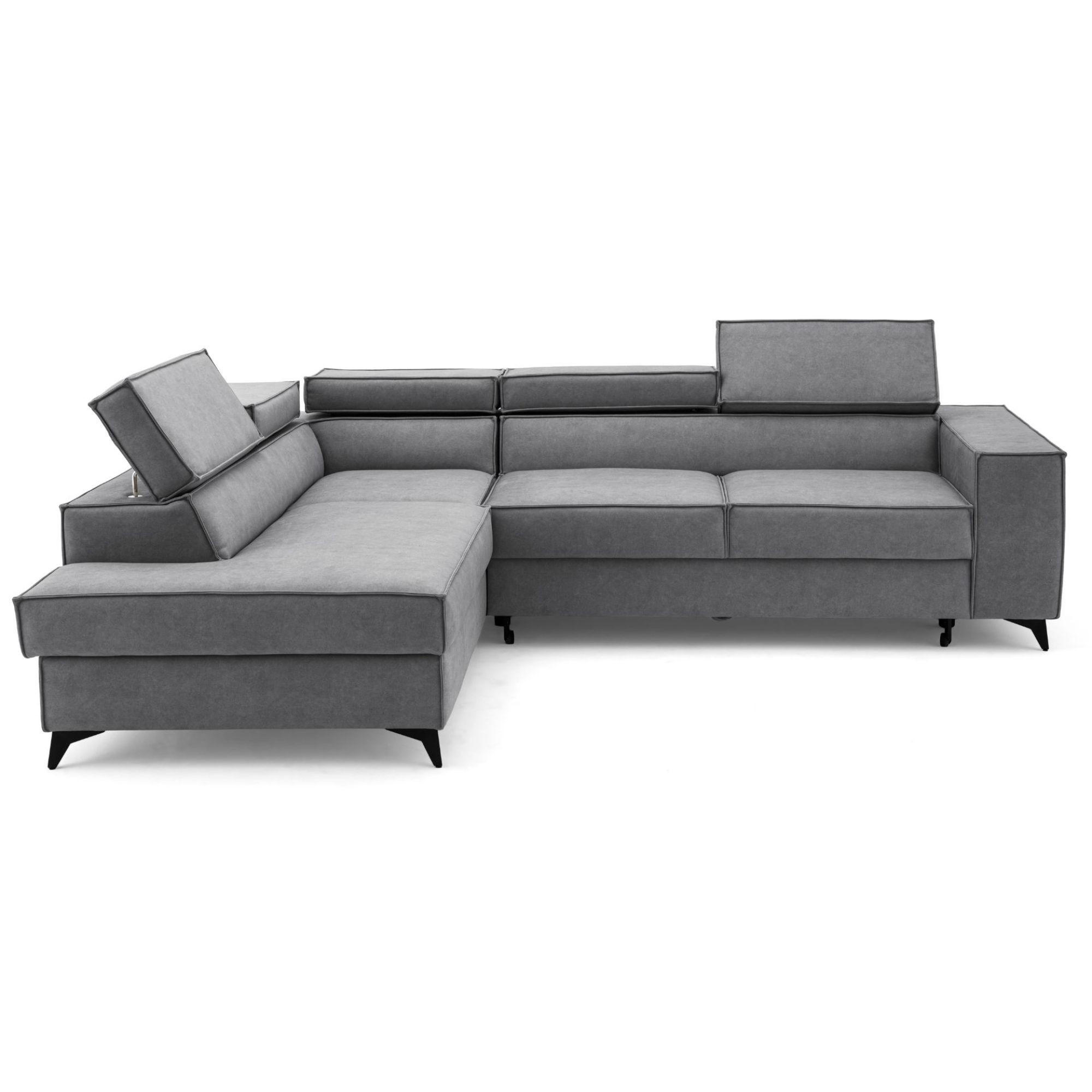ECKSOFA PURE L Links mit Schlaffunktion 127x199 Velours Grau - Schwarz/Grau, Holz/Textil (281/204cm) - Muffo