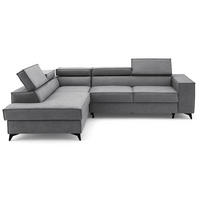 ECKSOFA PURE L Links mit Schlaffunktion 127x199 Velours Grau - Schwarz/Grau, Holz/Textil (281/204cm) - Muffo