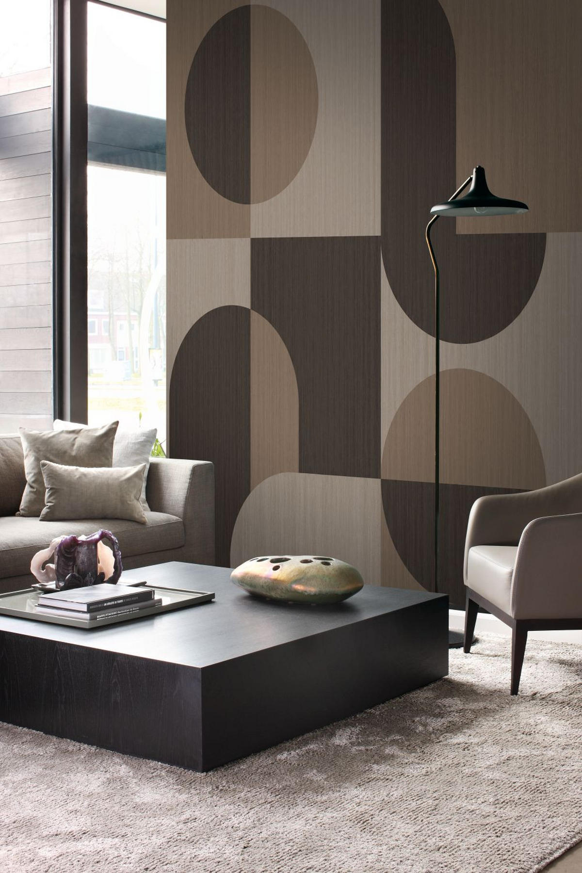 FOTOTAPETE Kreise im Bauhaus-Stil 250 x 279 cm - Braun, Papier (250/279cm) - Origin Wallcoverings