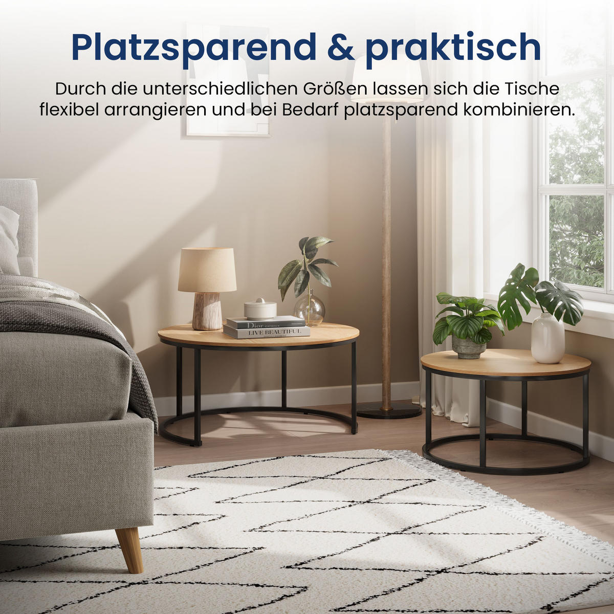 COUCHTISCH 2er Set rund Eiche hell - Hellbraun, Holzwerkstoff (70/70/42.5cm) - Home Collective