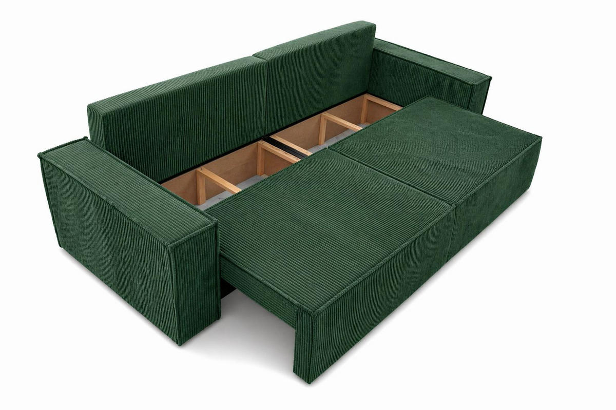 SOFA Mit Schlaffunktion Und Bettkasten, Cordstoff Poso, Hellgrau, BEST SCORNER - Grün, Holz (245/83/90cm) - Kaiser Möbel