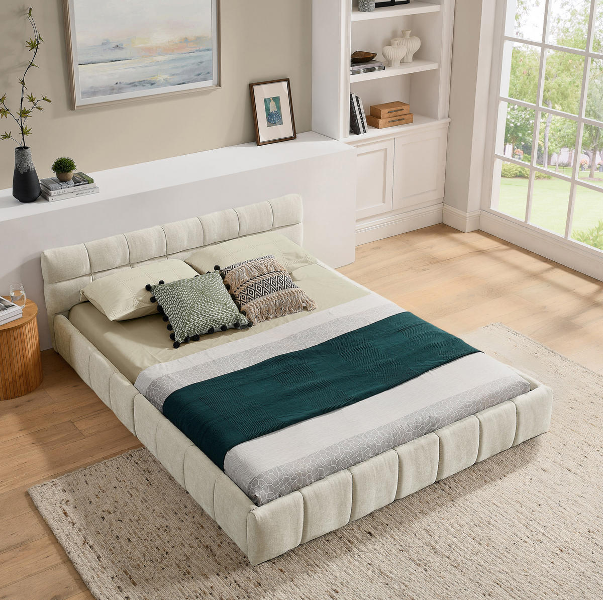 POLSTERBETT 140/200 cm Beige Chenille ohne Matratze - Beige, Textil (140/200cm) - MIVRAY