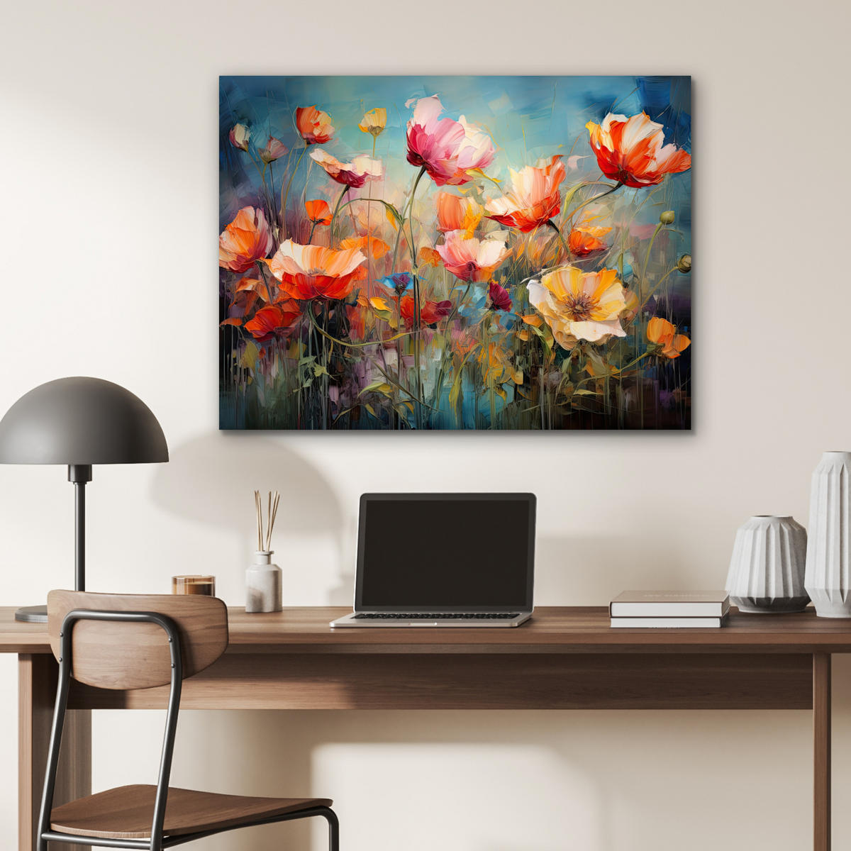 METALLBILD Blumen - Aquarell - Kunst - Botanisch - Natur 80x60 cm - Orange, Metall (80/60cm) - MuchoWow