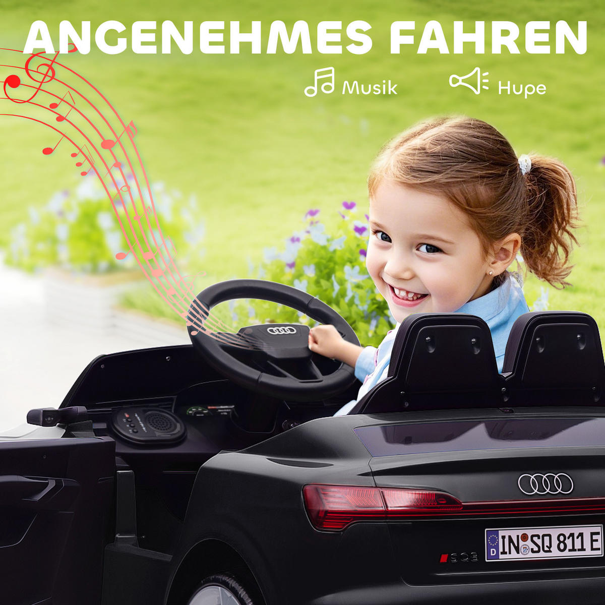 ELEKTRO-KINDERAUTO DE-06196 Audi Q8 lizenziert mit Fernsteuerung Schwarz - Schwarz, Kunststoff/Metall (98/49.5/43cm) - ComfortXL