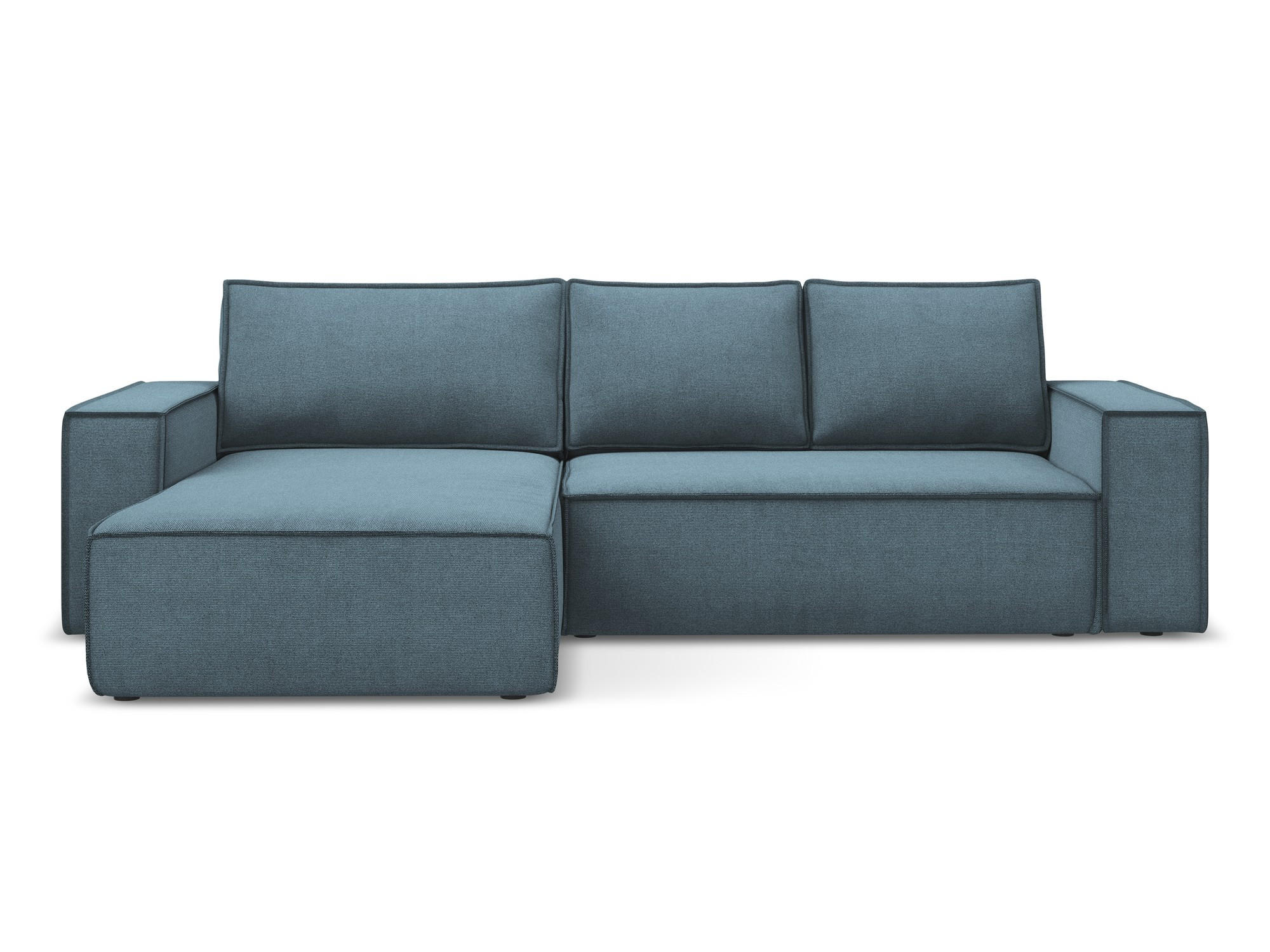 ECKSOFA mit Schlaffunktion Strukturstoff Stoff Blau - Blau/Schwarz, Kunststoff/Textil (185/290cm) - Makamii