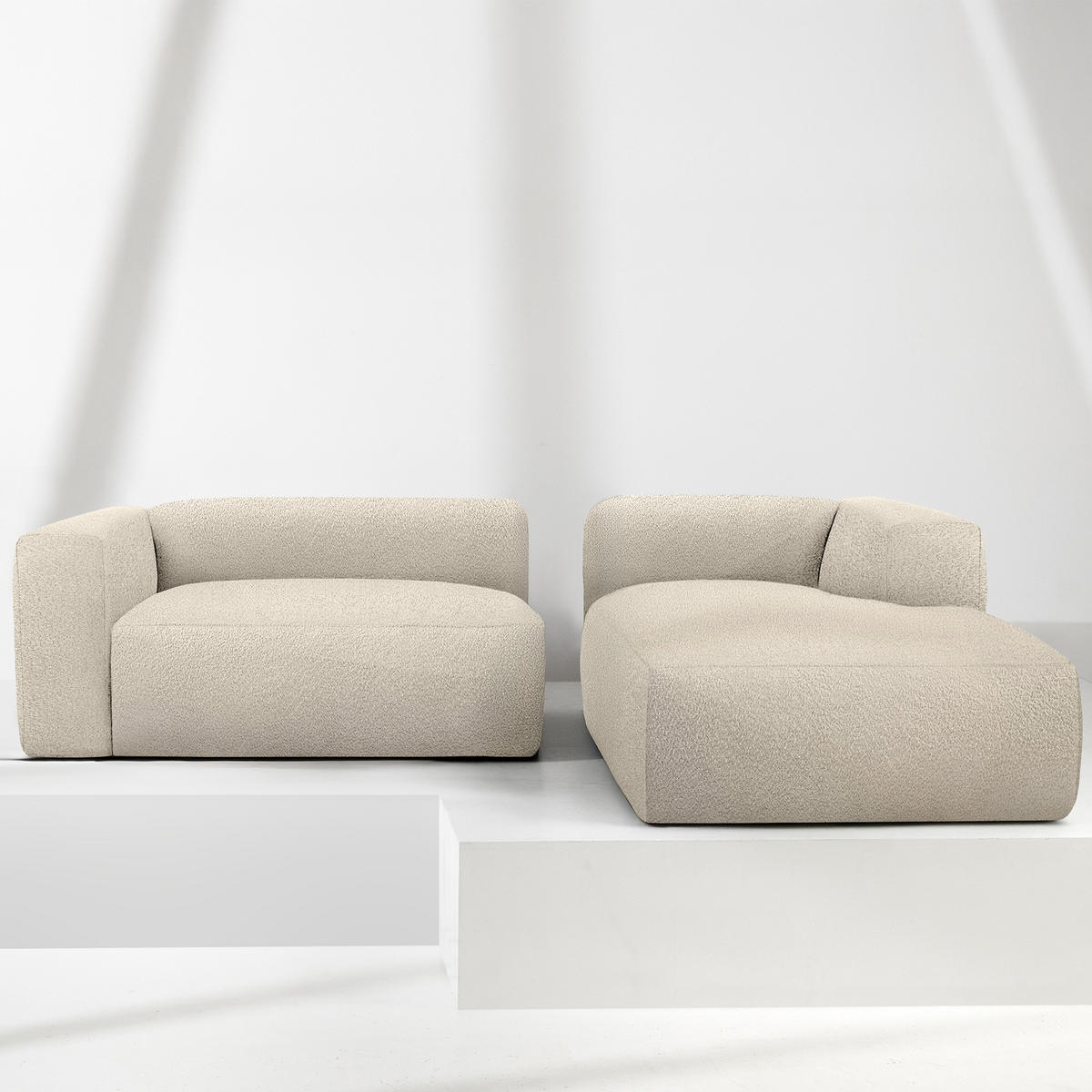 ECKSOFA RECHTS BUFFO, Hellbeige - Beige, Holz/Holzwerkstoff (225/176cm) - KONSIMO®