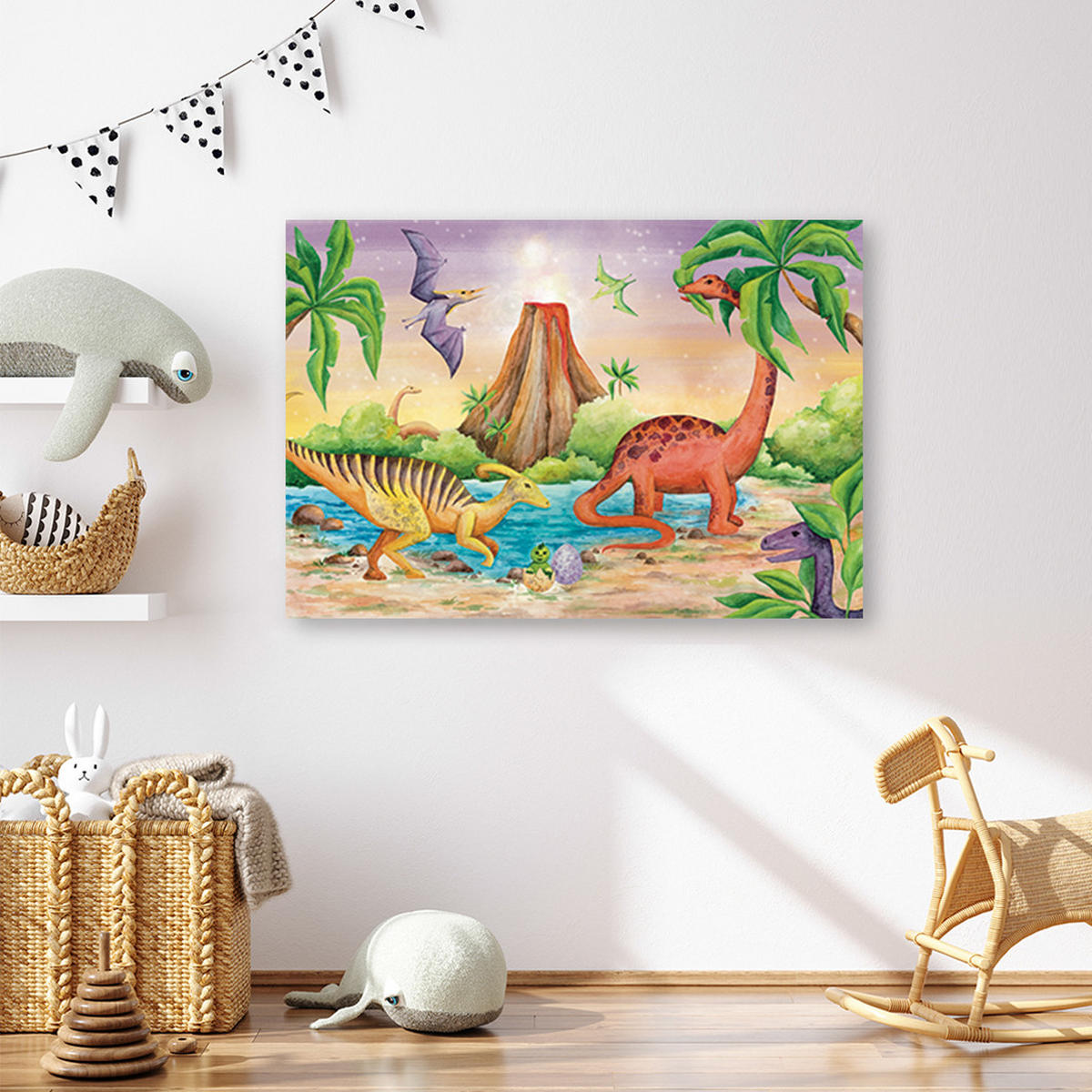 LEINWANDBILD Dinosaurier am See - Orange, Textil (60/40cm) - Feeby