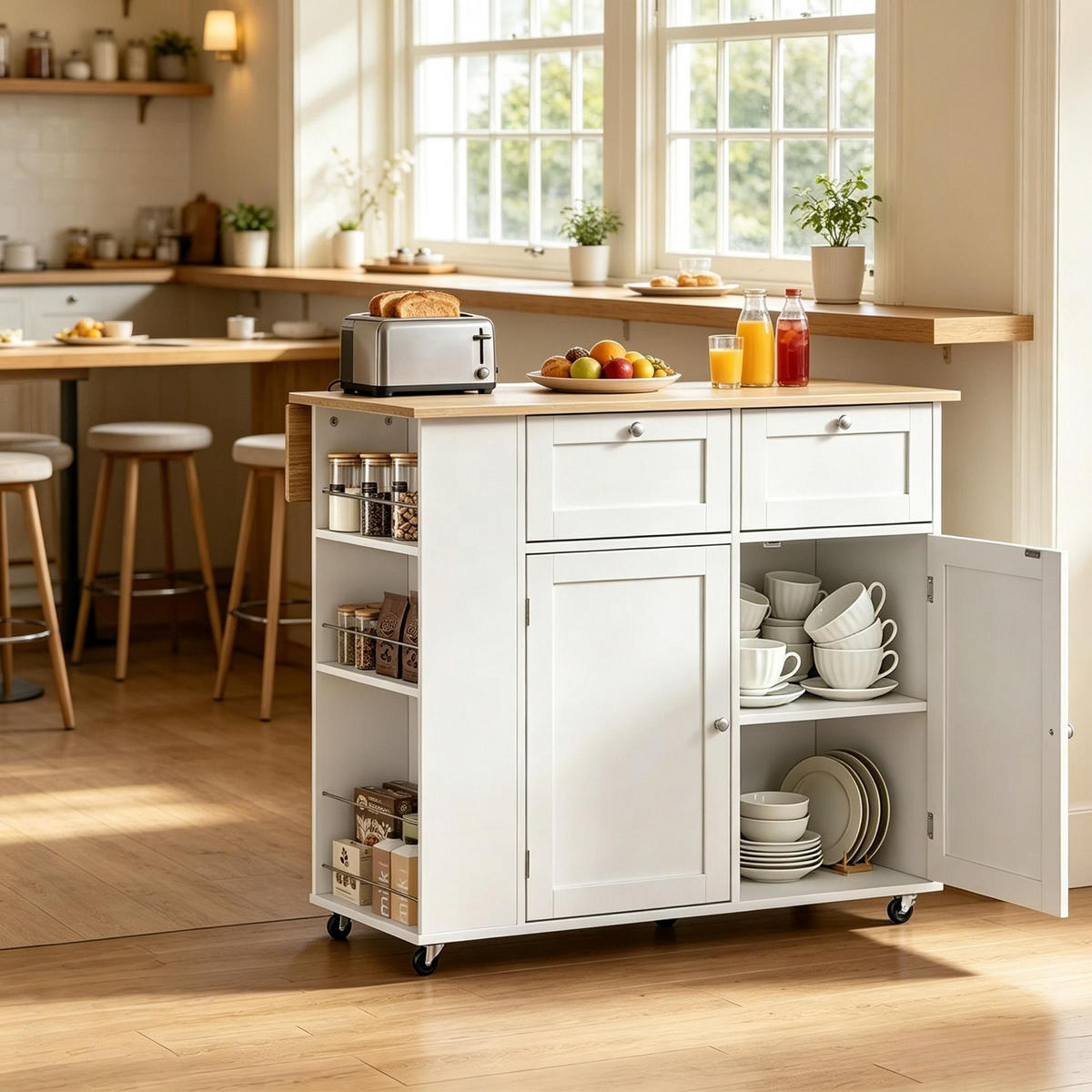 KÜCHENINSEL KLAPPBARE ARBEITSPLATTE, Spanplatte-Metall, Küche, 101/62/86 cm - Weiß, Holzwerkstoff (62/86/101cm) - Rolipo