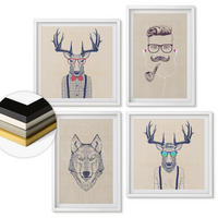 WANDBILDER 4er-Set - 50x50 cm & 40x60 cm Weißer Rahmen - Stilvolle Tierporträts - Weiß, Kunststoff (50/50cm) - ArtPrintCave