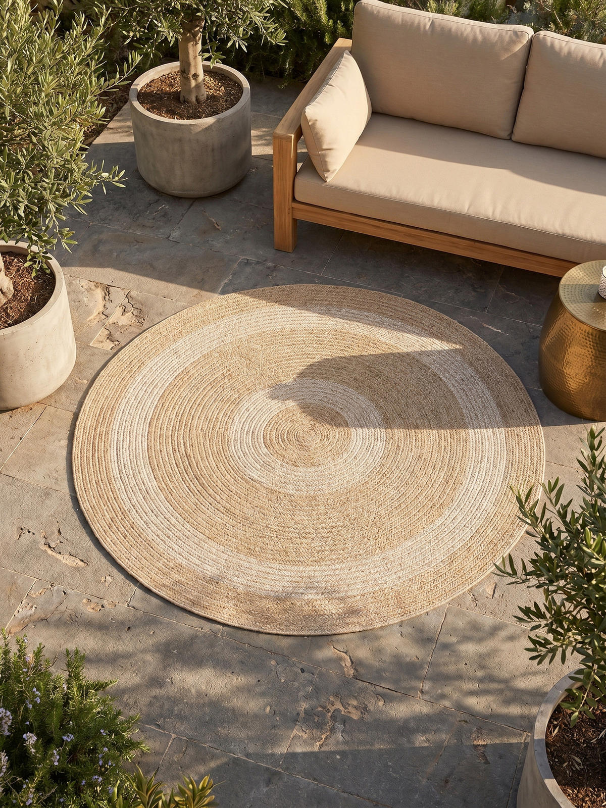 OUTDOORTEPPICH KAUNS, im Vintage-Stil, Beige, Ø 200 cm - Beige, Textil (200/200cm) - KADIMA DESIGN