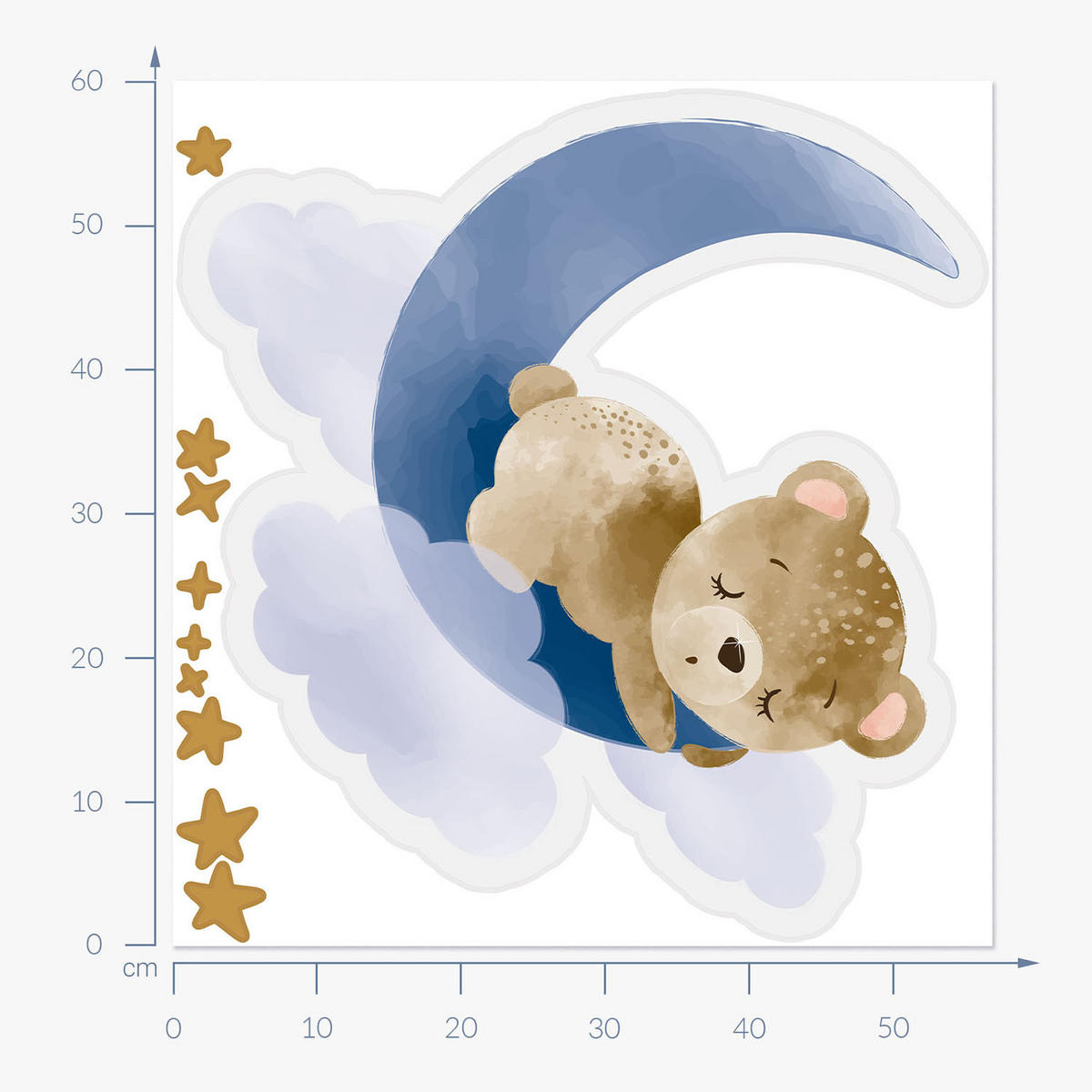 WANDAUFKLEBER 60x57cm - Teddybär auf dem Mond - Multicolor, Kunststoff (60/57/0.1cm) - Wallfluent