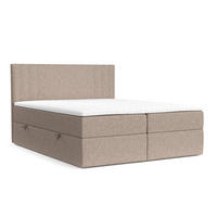 BOXBETT Mallo Dunkelbeige 180/200 cm mit Matratze und Topper - Hellbraun/Schwarz, Holz/Holzwerkstoff (180/200cm) - Maison de Reve