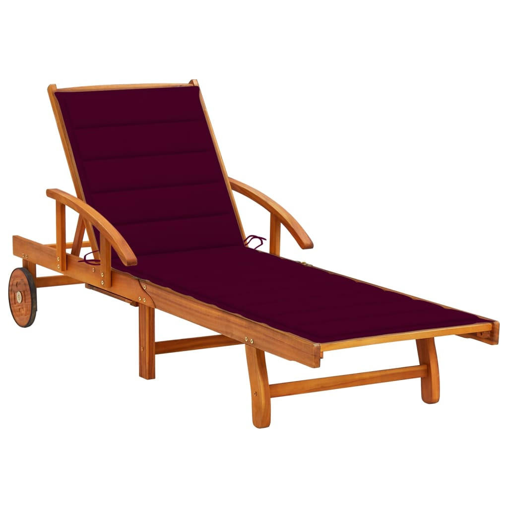 SONNENLIEGE mit Auflage Akazie Massivholz - Rot, Holz (67/85/200cm) - furnicato