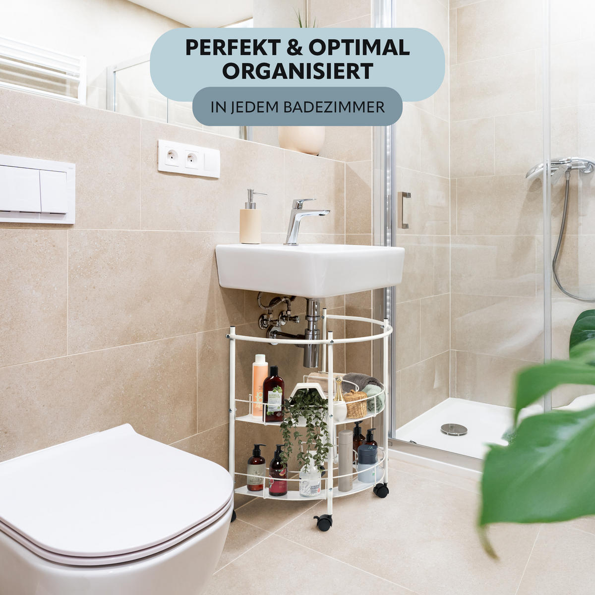 WASCHBECKENUNTERSCHRANK, weiß, Metall - Weiß, Metall (57.5/64/44.5cm) - eluno