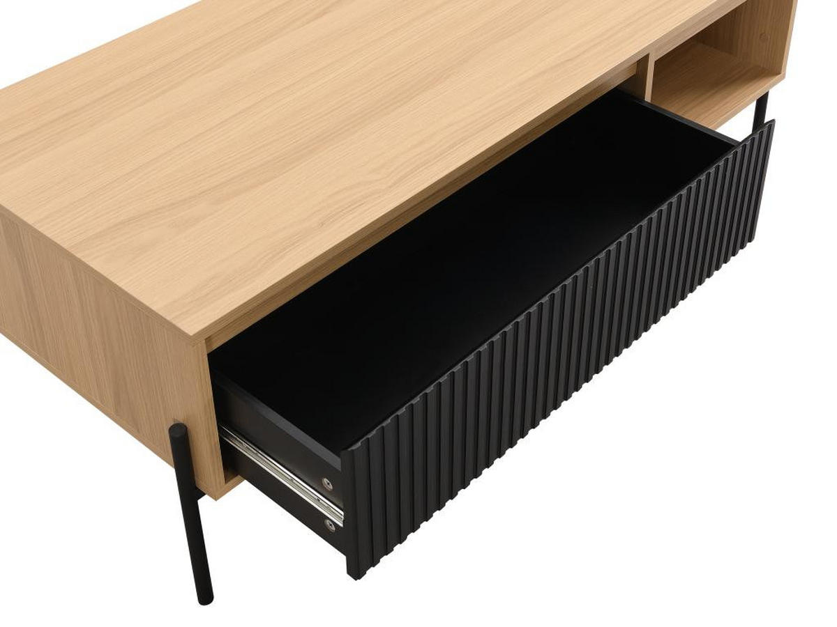 COUCHTISCH mit 1 Schublade & 2 Ablagefächern - Schwarz & Holzfarben hell - GLARODI - Schwarz, Holz (120/55/45cm) - Vente-Unique