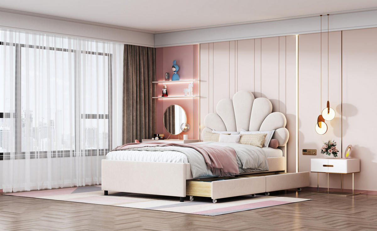 POLSTERBETT 90/200 cm Beige aus Samt mit 2 Schubladen - Beige, Textil (90/200cm) - OKMYHOME