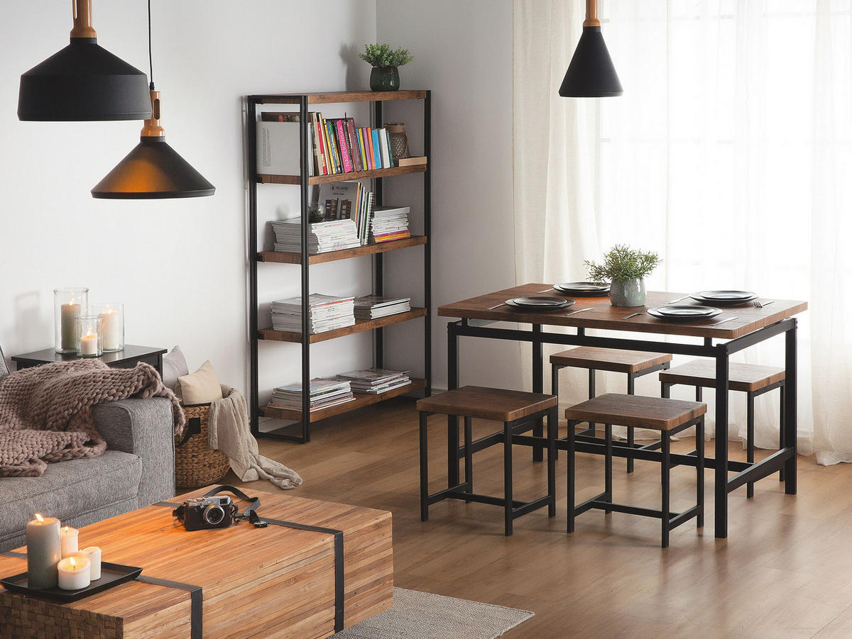 ESSGRUPPE Braun Stahl 4-Sitzer 120 cm Arlington - Schwarz, Holzwerkstoff (120/75/75cm) - Beliani