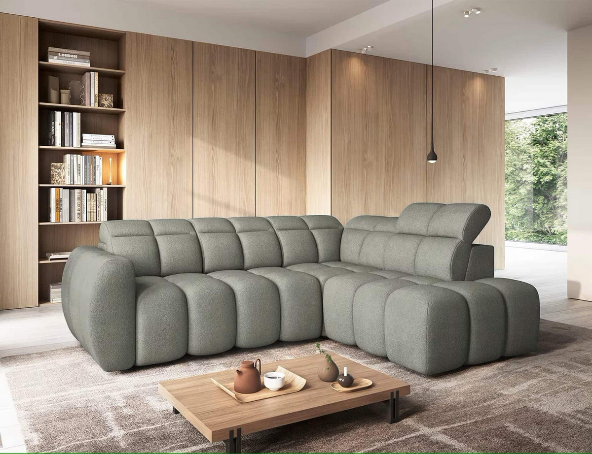 ECKSOFA mit elektrischem Sitzvorschub, Bettkasten und verstellbare Kopflehnen - Grün, Naturmaterialien/Textil (208/258cm) - Eltap