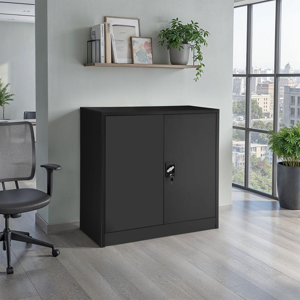 AKTENSCHRANK ,90 x 40 x 90 cm,schwarz - Schwarz, Metall (40/90/90cm) - tectake