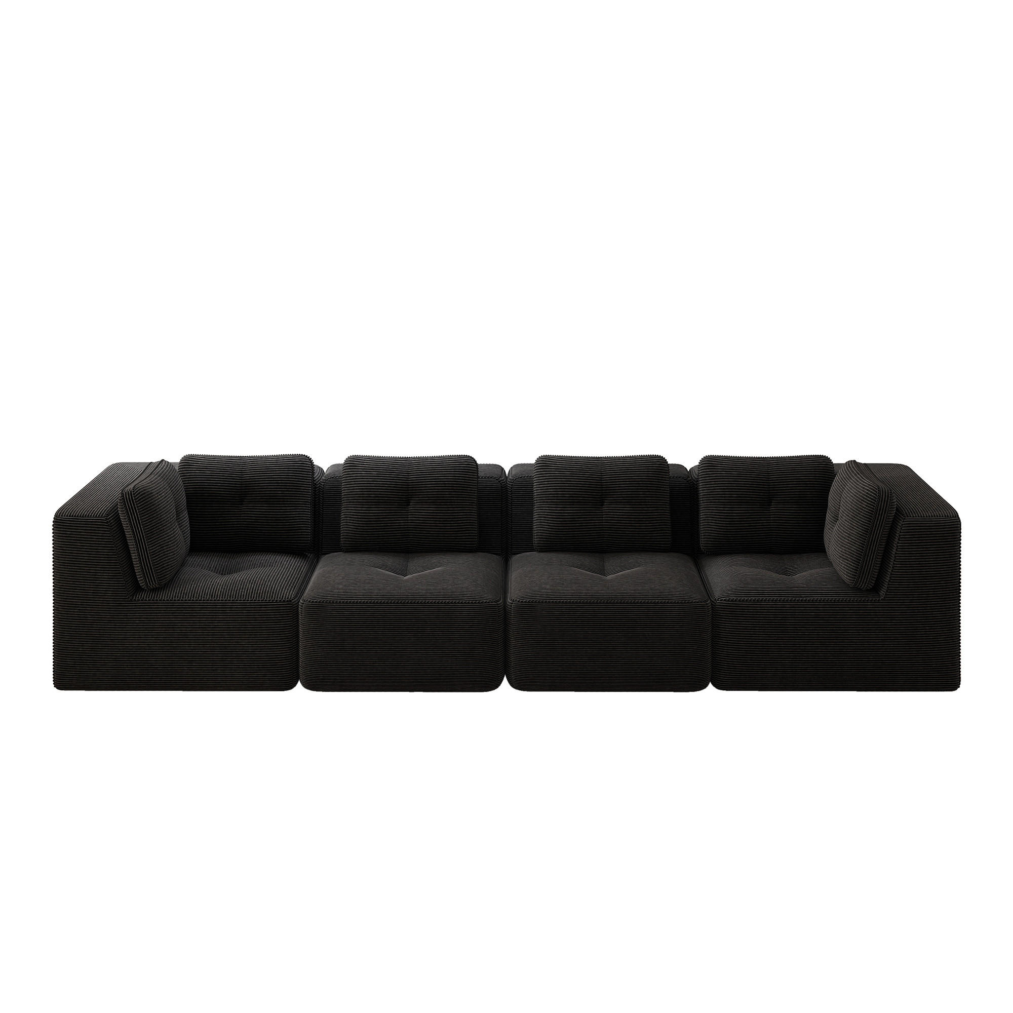 4-SITZER Sofa 386x104x69 cm aus Cordstoff rahmenlos modular, schwarz - Schwarz, Textil (104/69/386cm)