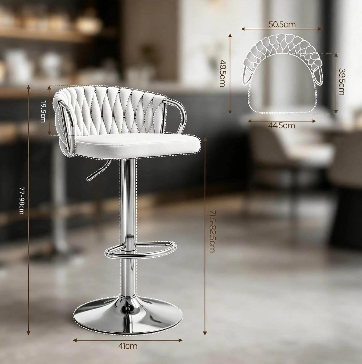 BARHOCKER 49,5/77–98/50,5 cm Rosa, höhenverstellbar und 360° drehbar - Rosa, Metall (49.5/98/50.5cm) - MIVRAY