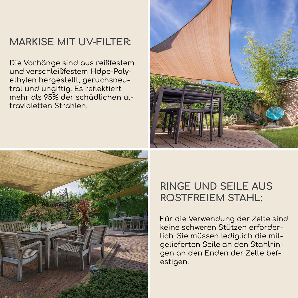 SONNENSEGEL Dunkelbeige 500/500/1 cm - Beige, Kunststoff (500/500cm) - Mobili Rebecca