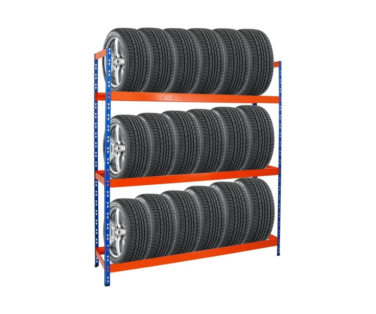 REIFENREGAL Tiger XL 200x180x45 cm 300 kg Fachlast bis zu 21 Reifen auf 3 Ebenen Blau/Orange - Blau/Orange, Metall (180/200/45cm) - PROREGAL