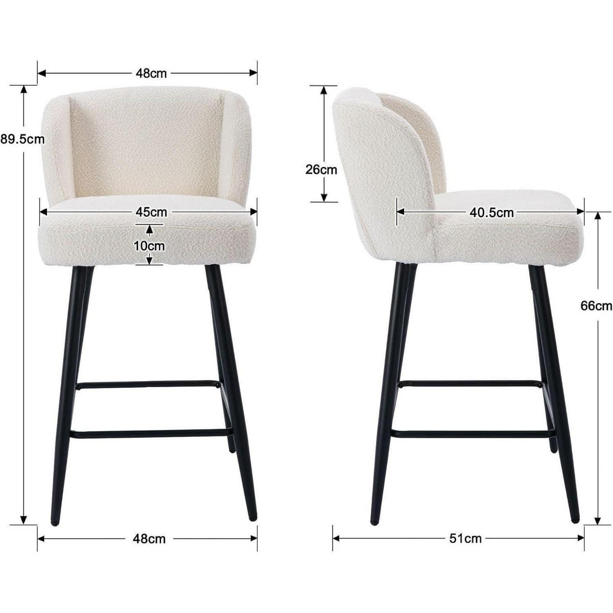 BARHOCKER 4er Set Kunstfell Weiß Metallfüße - Weiß, Textil (49/93/52cm)