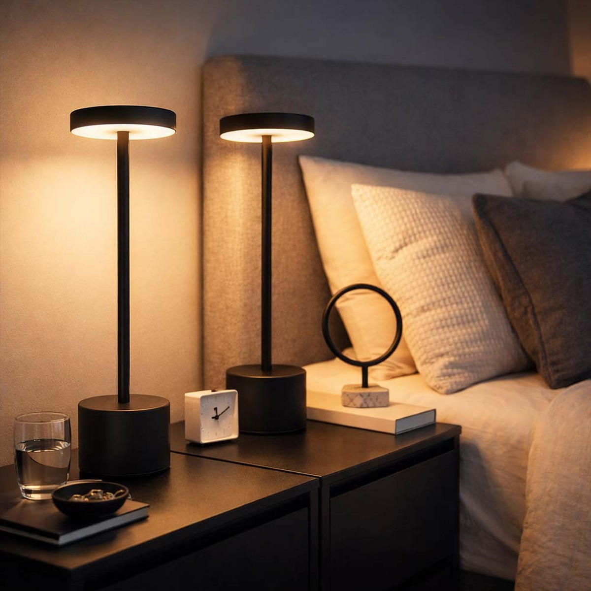 LED TISCHLEUCHTE Polina Schwarz 2er Set - Schwarz, Kunststoff (8/8/34cm) - Globo Lighting