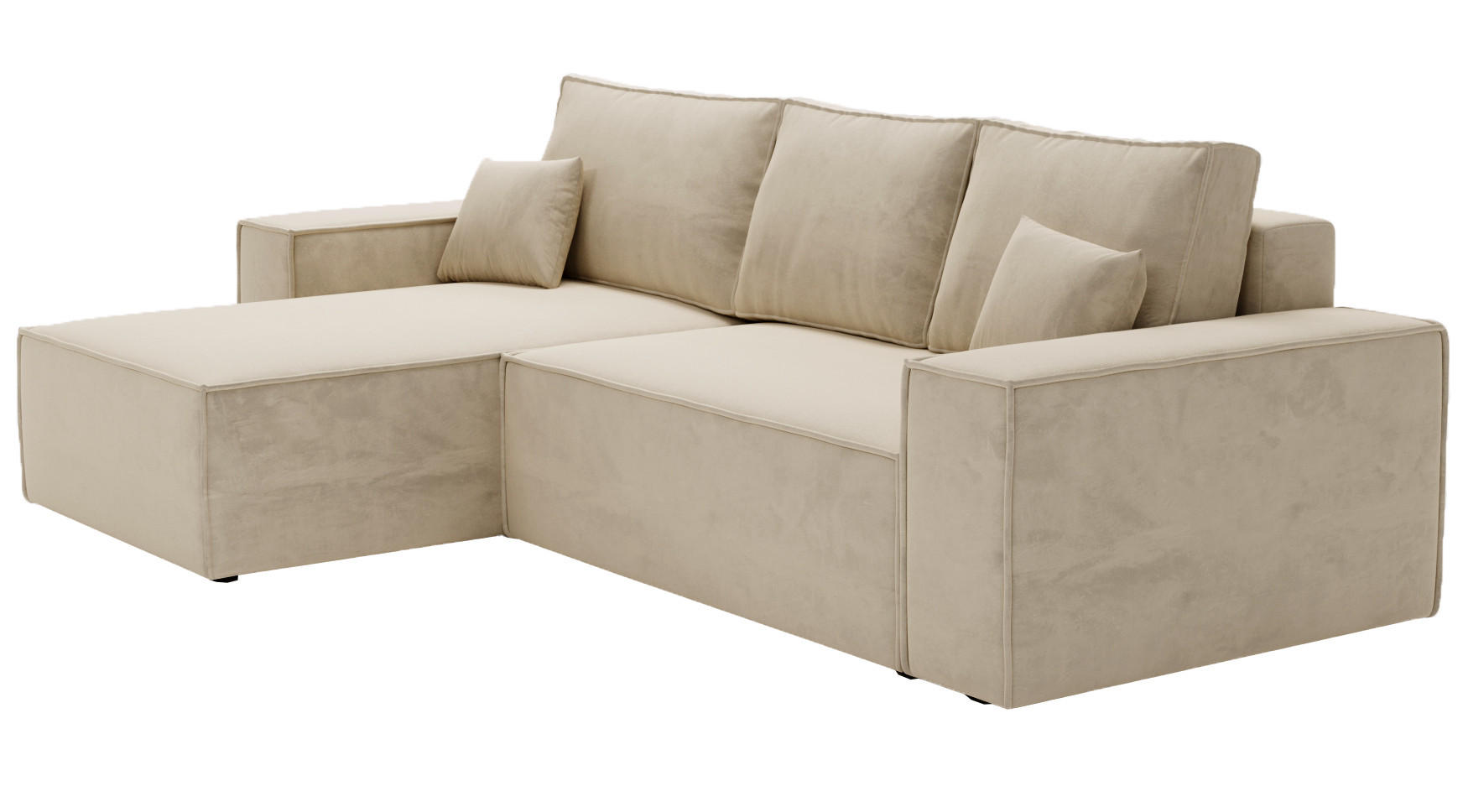 ECKSOFA mit Schlaffunktion Bergamo L 280 cm, Samt, Links - Beige - Beige, Holz (277/189cm) - Emporius