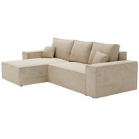 ECKSOFA mit Schlaffunktion Bergamo L 280 cm, Samt, Links - Beige - Beige, Holz (277/189cm) - Emporius