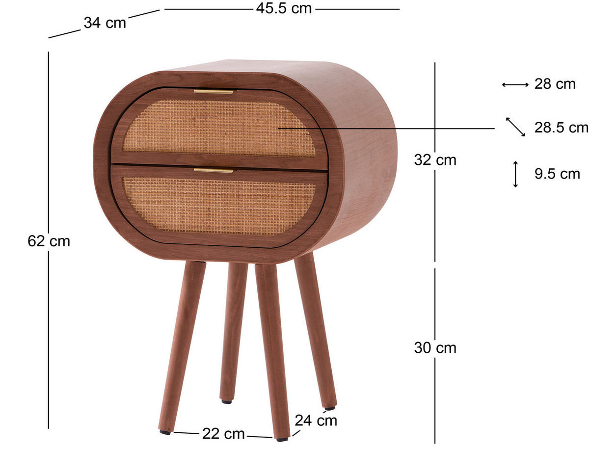 NACHTTISCH Rechteckig Braun 40 x 36 x 64 cm - Braun, Holz (45.5/64/34cm) - Nordlys
