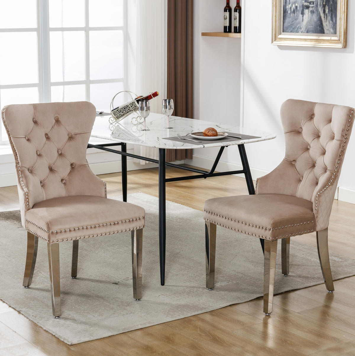 ESSZIMMERSTUHL Samt Beige mit Massivholzrahmen und Metallbeinen - Beige, Metall (62.5/94.5/53cm) - Meubliv