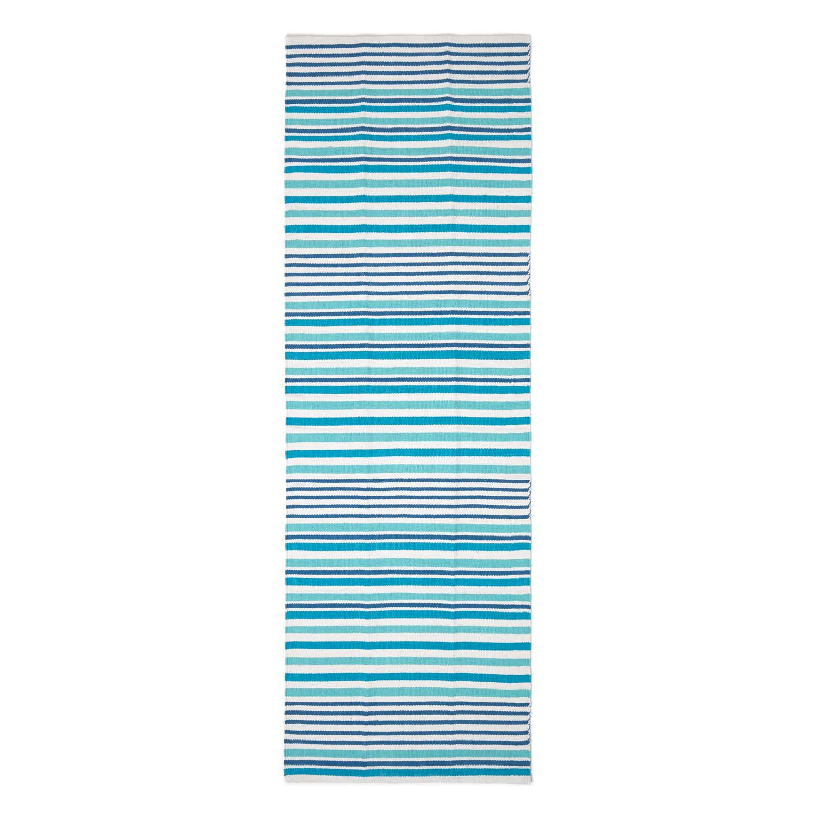 FLACHWEBETEPPICH-LÄUFER Baumwolle gestreift 66/200 cm - Blau, Textil (66/200cm) - Homescapes