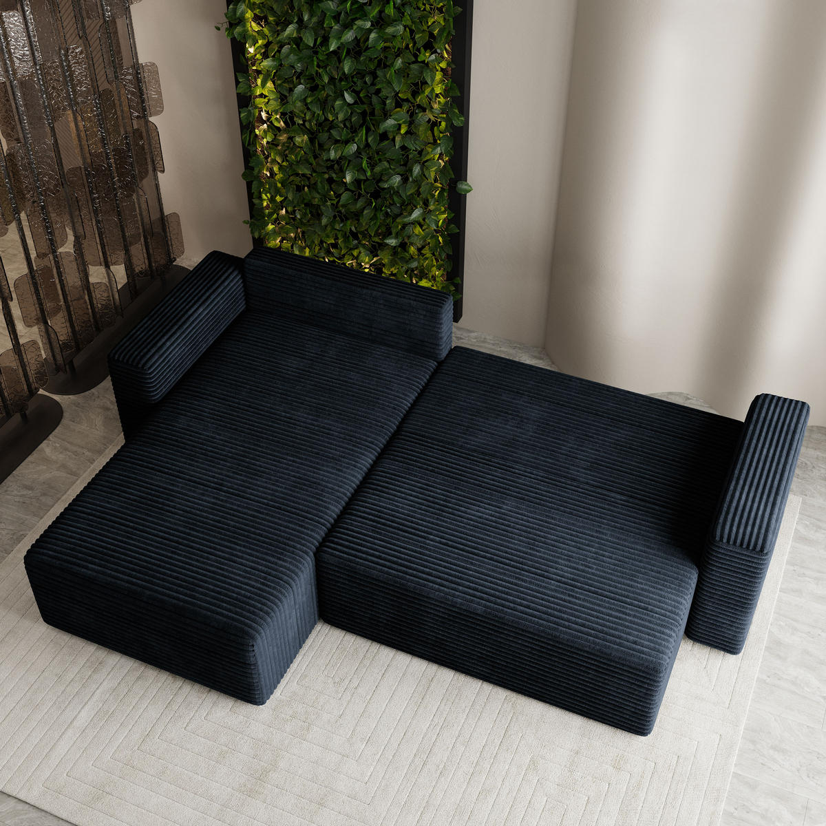 ECKSOFA CALTI T Schwarz Kordstoff mit Schlaffunktion - Schwarz, Holzwerkstoff/Textil (283/183cm) - MASSENO