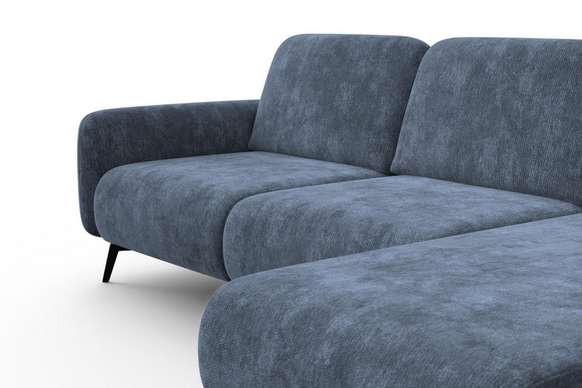 ECKSOFA FEBE 4-Sitzer RECHTS, marineblauer Chenille-Stoff - Blau/Schwarz, Holz/Textil (264/157cm) - Wozimo