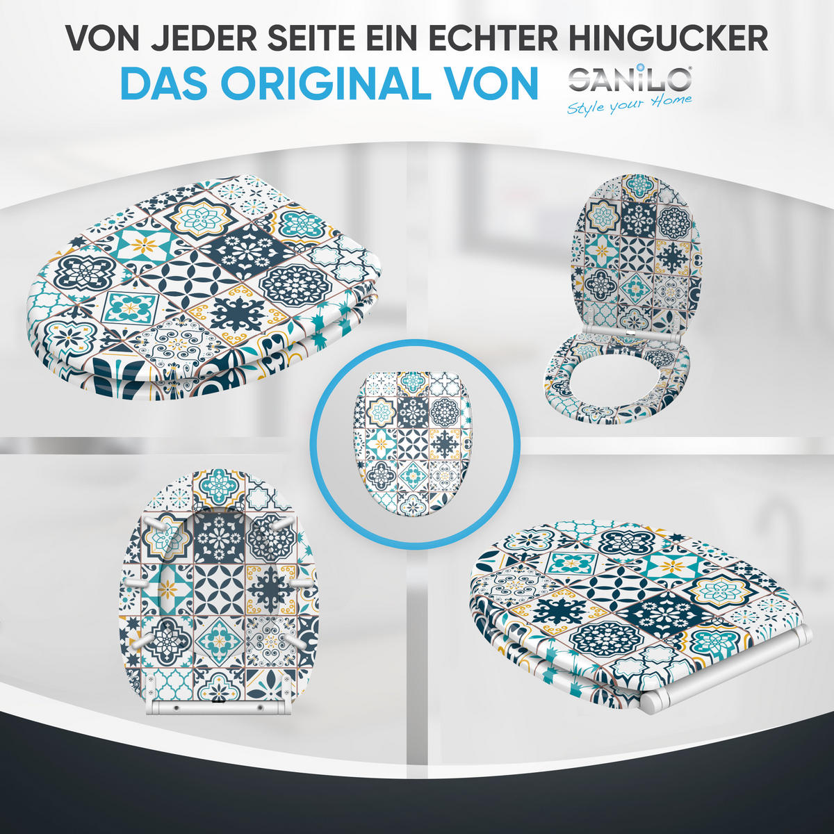 WC-SITZ mit Absenkautomatik & Top Fix Palazzo - Blau, Holzwerkstoff (37.7/5.5/48cm) - Sanilo