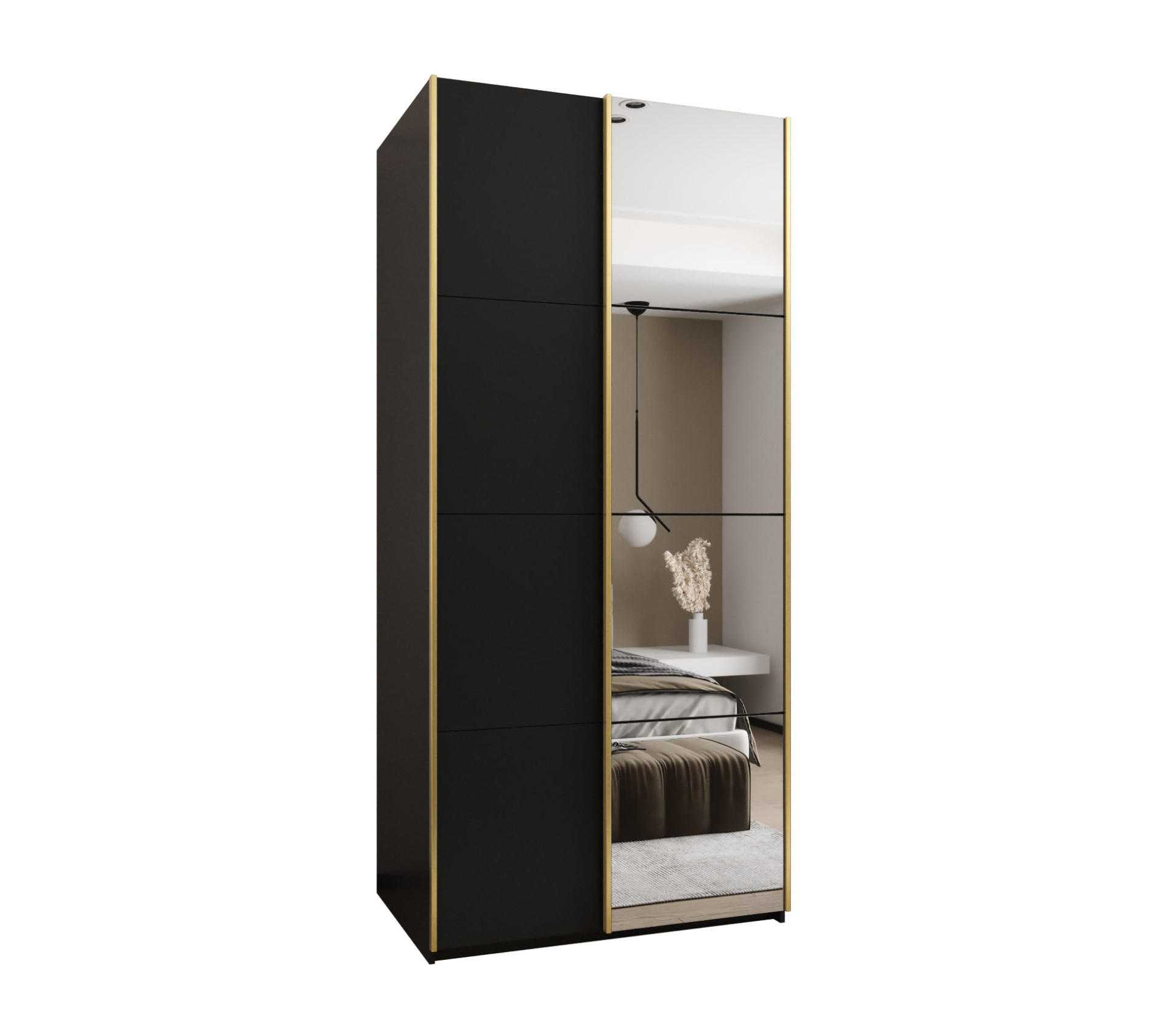 Abiks Möbel Schwebetürenschrank Schwarz, Schwarz, Gold 100x245x64 cm