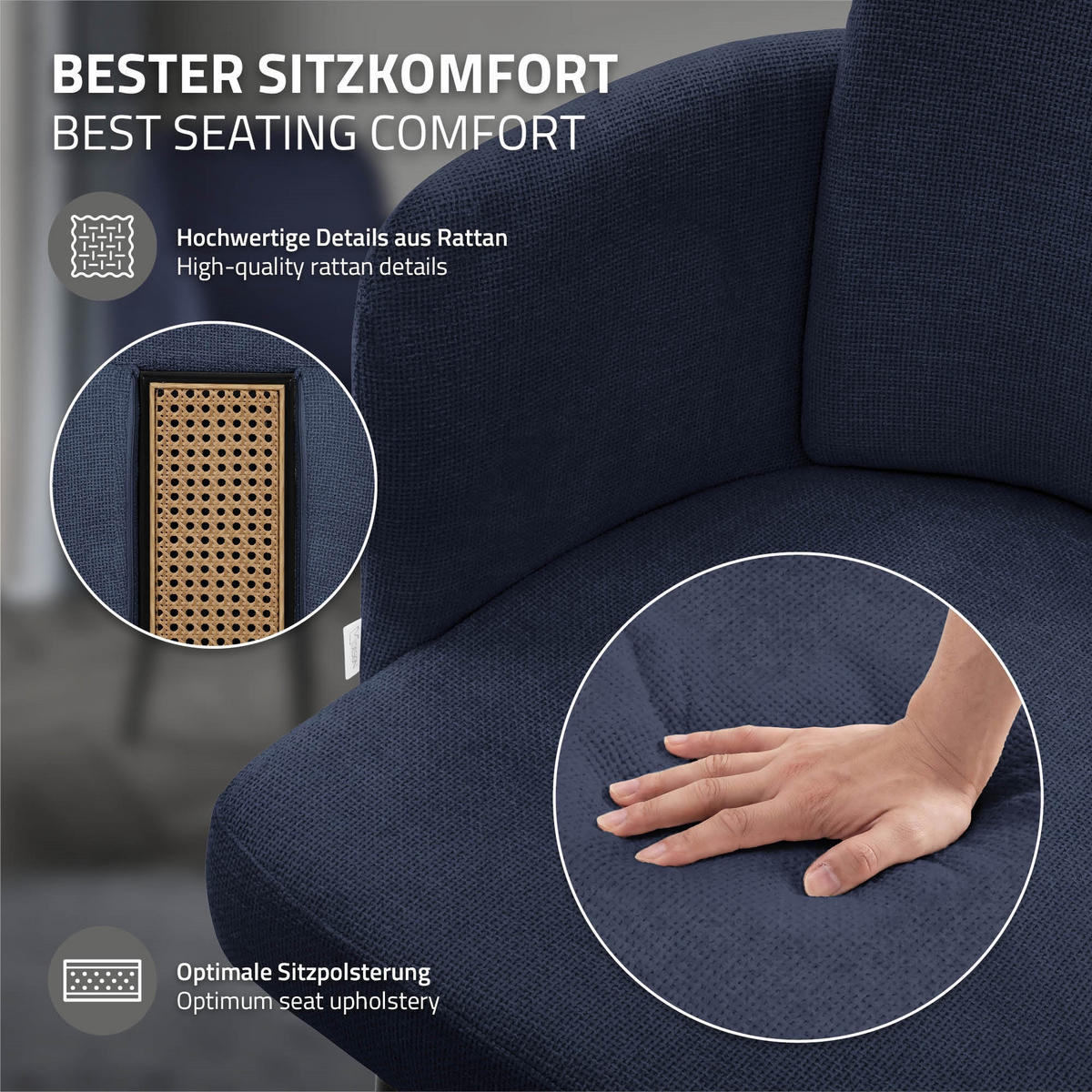 ESSZIMMERSTUHL Dunkelblau mit Stoffbezug - Schwarz/Dunkelblau, Textil/Metall (59/86/59cm) - ML-DESIGN