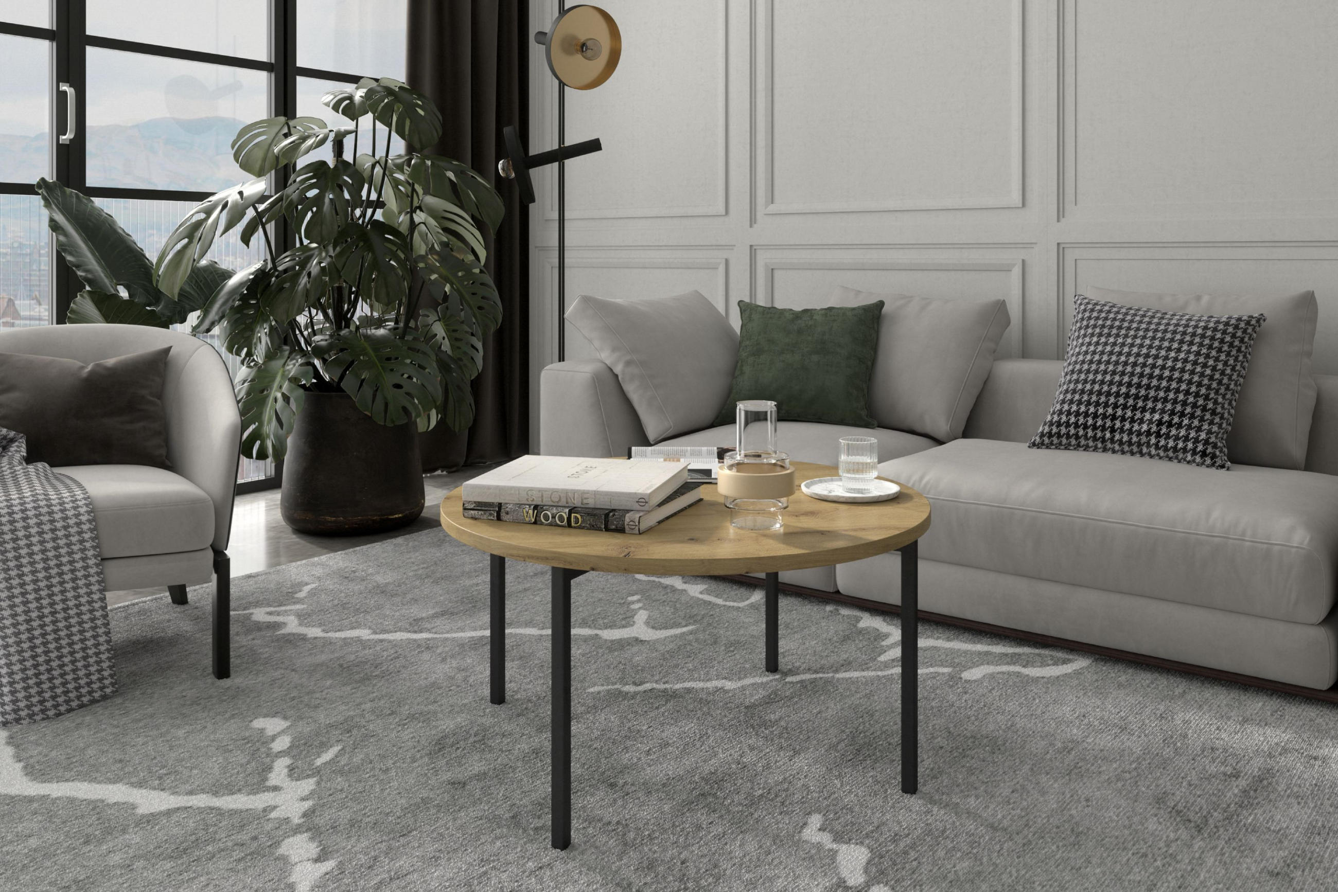 COUCHTISCH GERIS mit Metallfüßen, Spanplatte, dunkebraun - Schwarz/Braun, Holz/Metall (80/80/45cm) - KONSIMO®