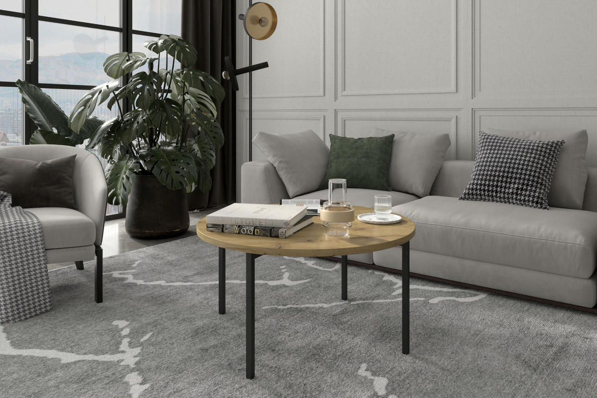 COUCHTISCH GERIS mit Metallfüßen, Spanplatte, dunkebraun - Schwarz/Braun, Holz/Metall (80/80/45cm) - KONSIMO®