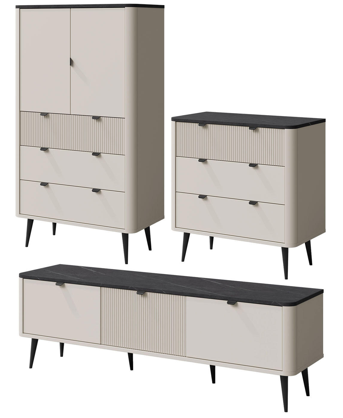 WOHNZIMMER-SET Marly 3-tlg Kaschmir / Graustein - Kaschmir/Beige, Holz/Holzwerkstoff (340/163/40cm) - Feldmann-Wohnen