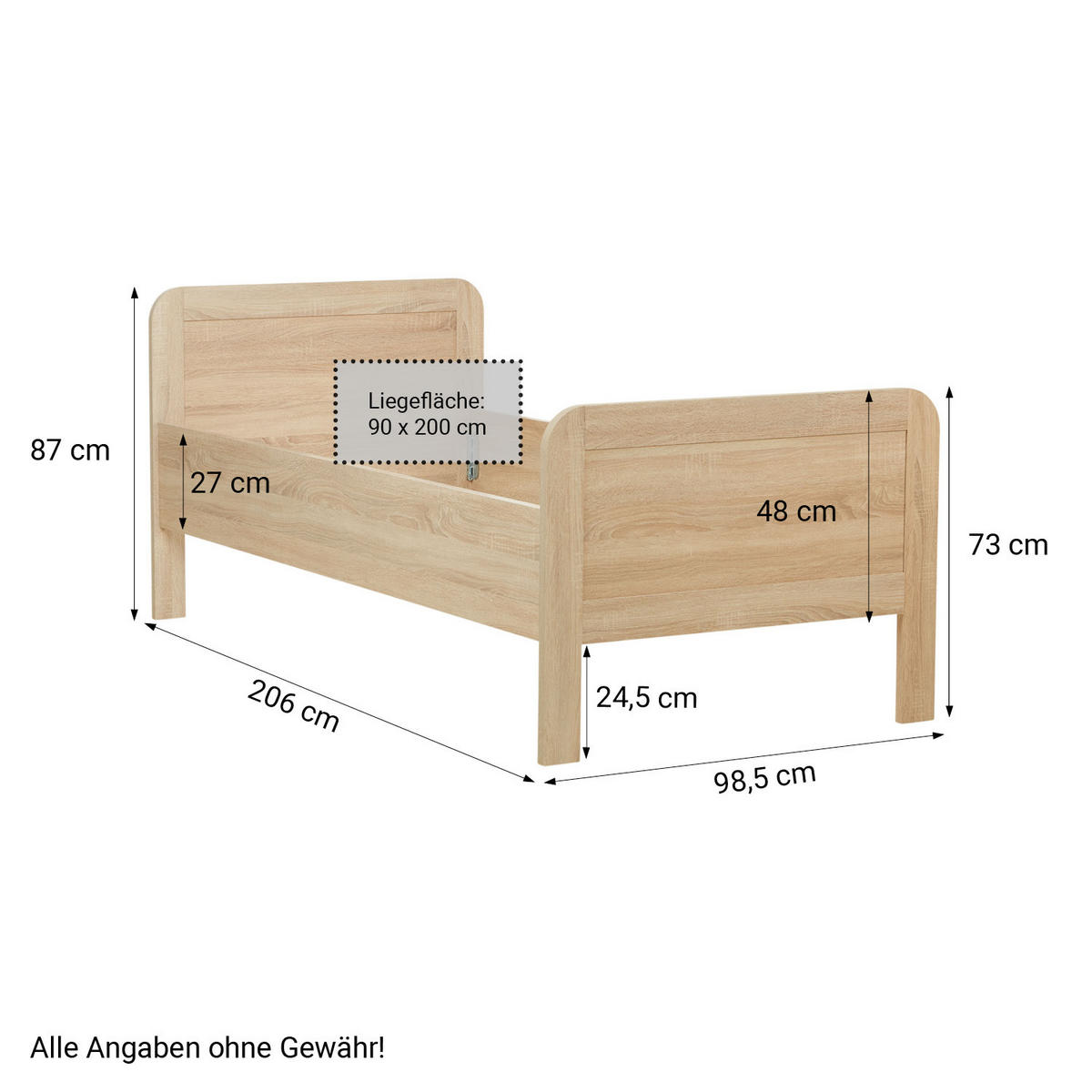 HOLZBETT Seniorenbett 90/200 Natur - Braun, Holz (90/200cm) - Homestyle4u