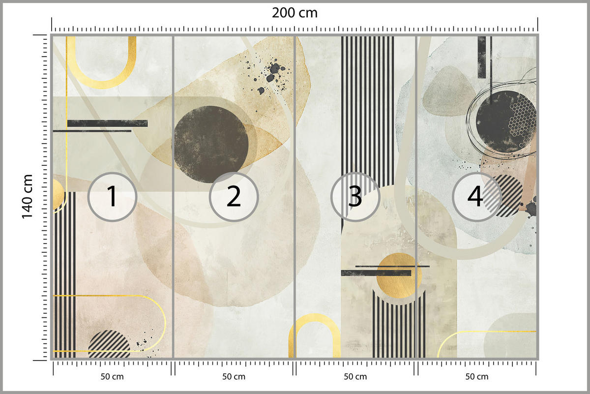 FOTOTAPETE für Wohnzimmer Geometrische Kreise Streifen Glamour 200x140 - Gelb/Beige, Papier (200/140cm) - Muralo