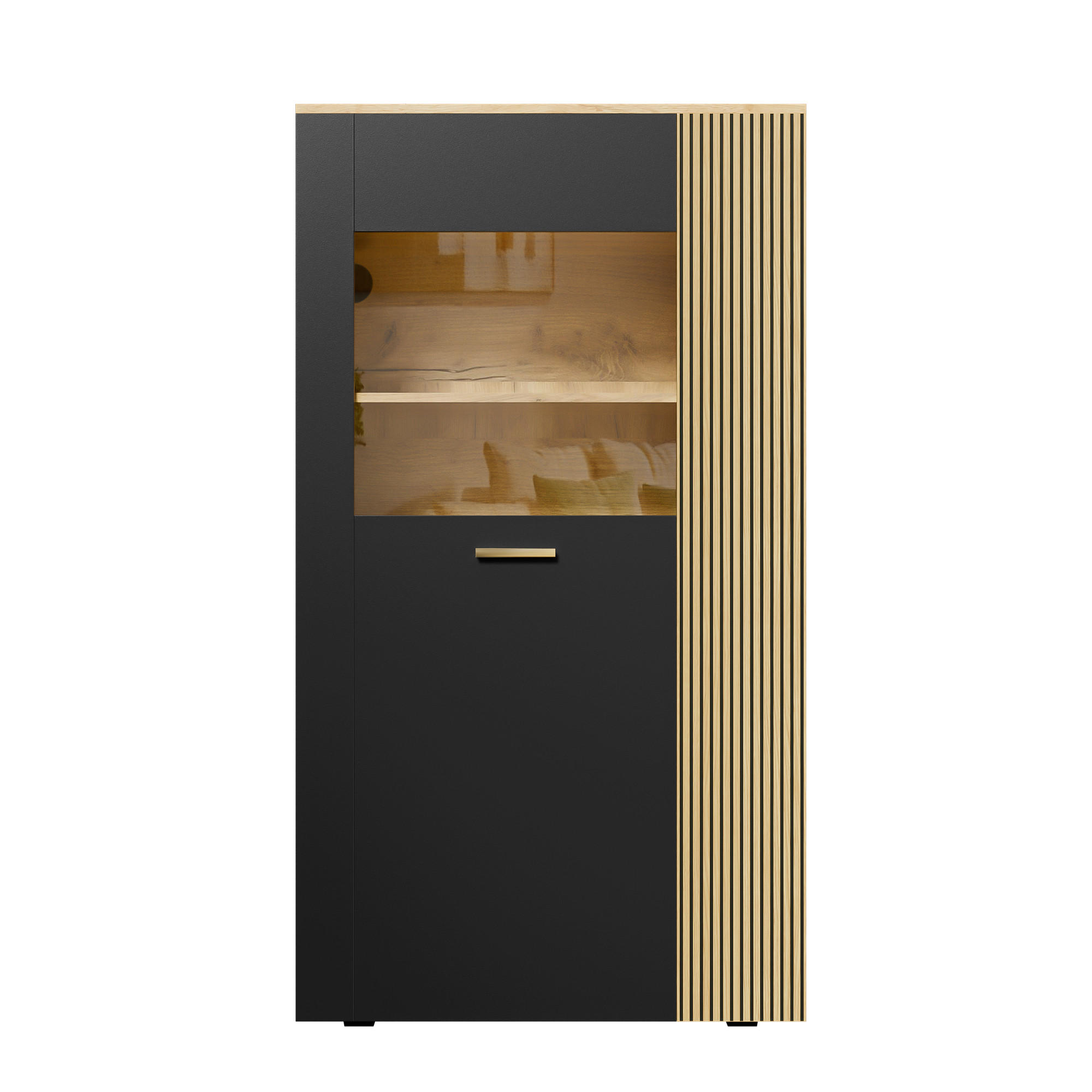 VITRINE LED, 16 Farben, Regale, multifunktional - Schwarz, Holz (80/146/40cm)