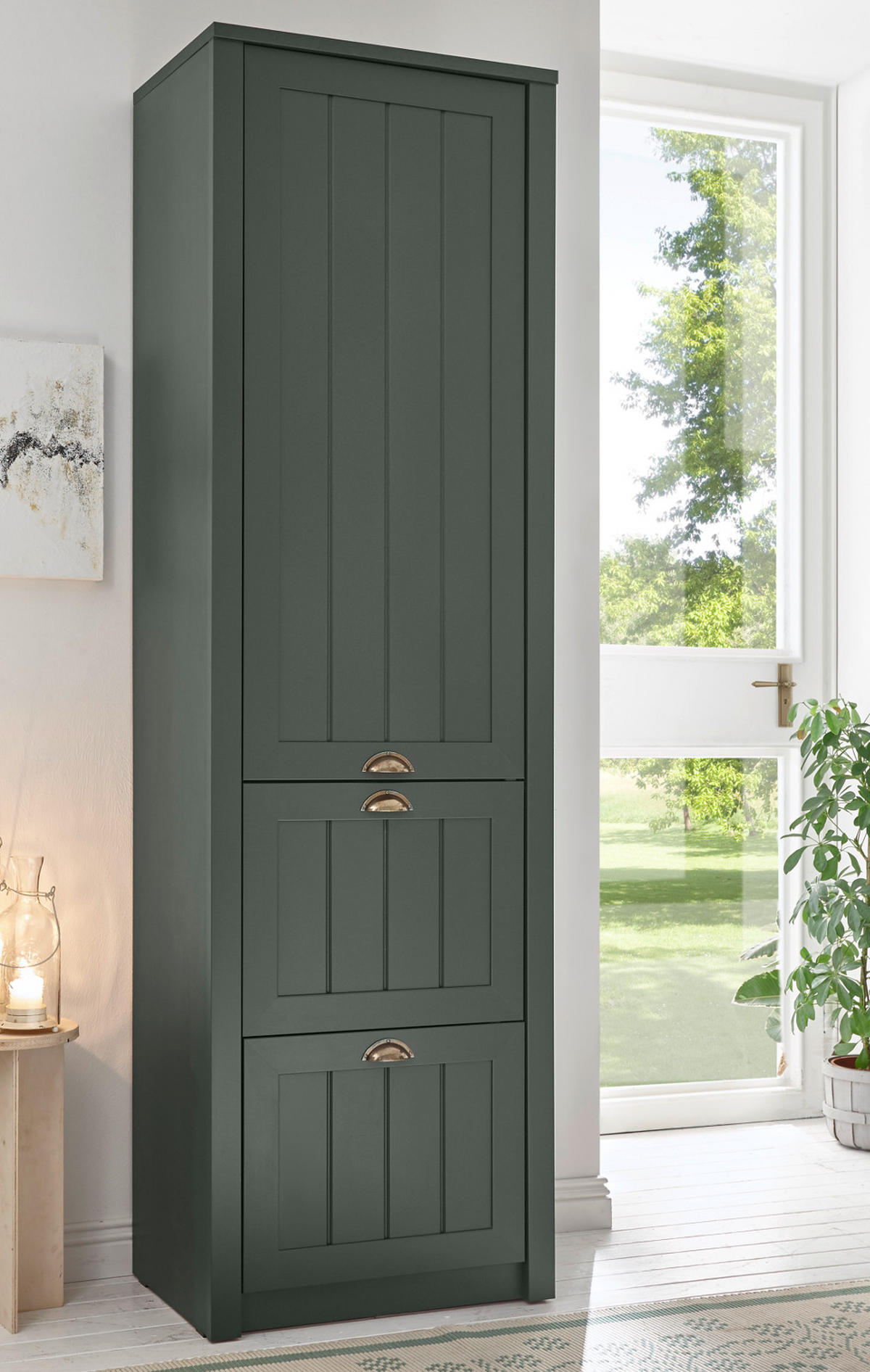 GARDEROBENSCHRANK grün, Landhausstil, Garderobe 60 x 204 cm - Dunkelgrün/Goldfarben, Holzwerkstoff/Kunststoff (60/204/42cm) - Furn.Design