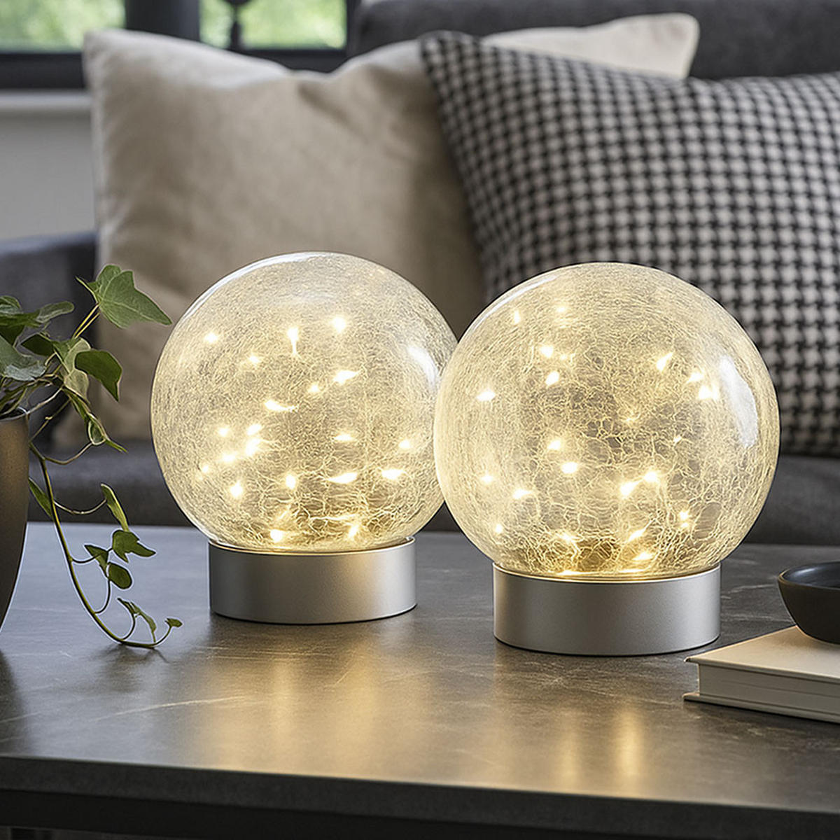 LED TISCHLEUCHTE SOONA Silber Glas Crackle - Silberfarben, Glas (12/12/13.5cm) - Globo Lighting